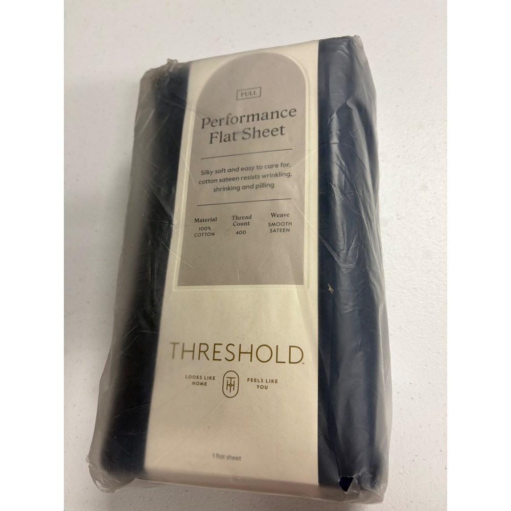 Threshold Performance Flat Sheet Full Metallic Blue 400 TC Cotton Sateen Bedding